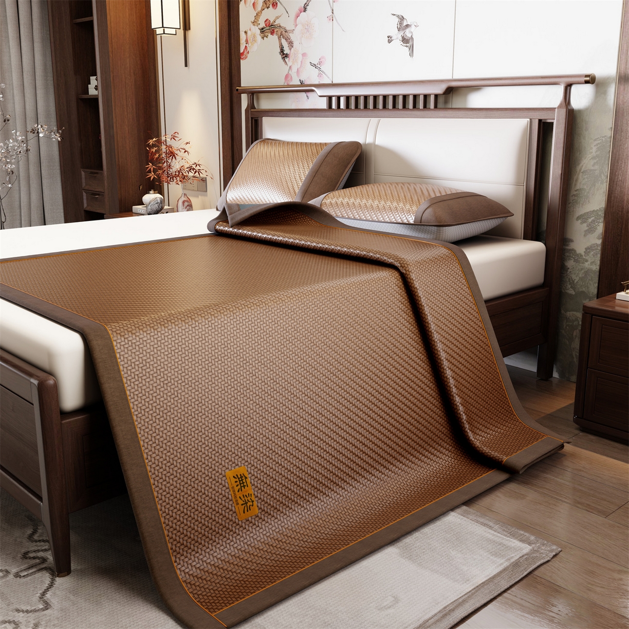 91家纺网 家纺一手货源 找家纺 绒艺席业 2026新款PE藤凉席-皮标款 浅咖