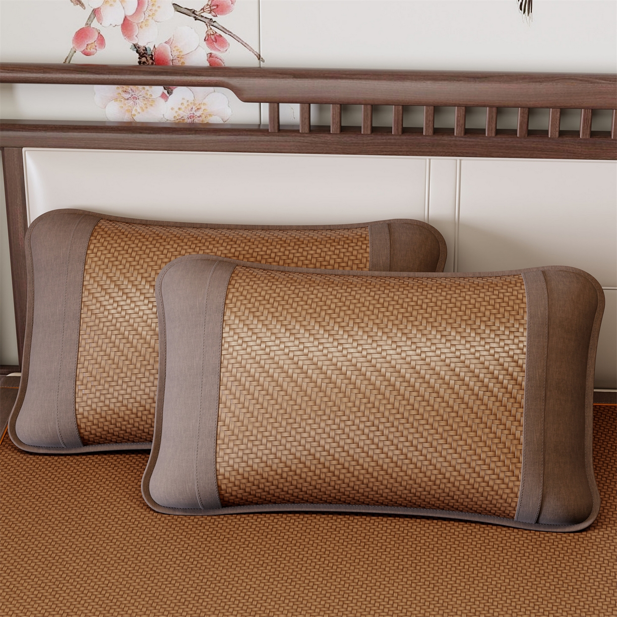 91家纺网 家纺一手货源 找家纺 绒艺席业 2026新款PE藤凉席-皮标款 浅咖