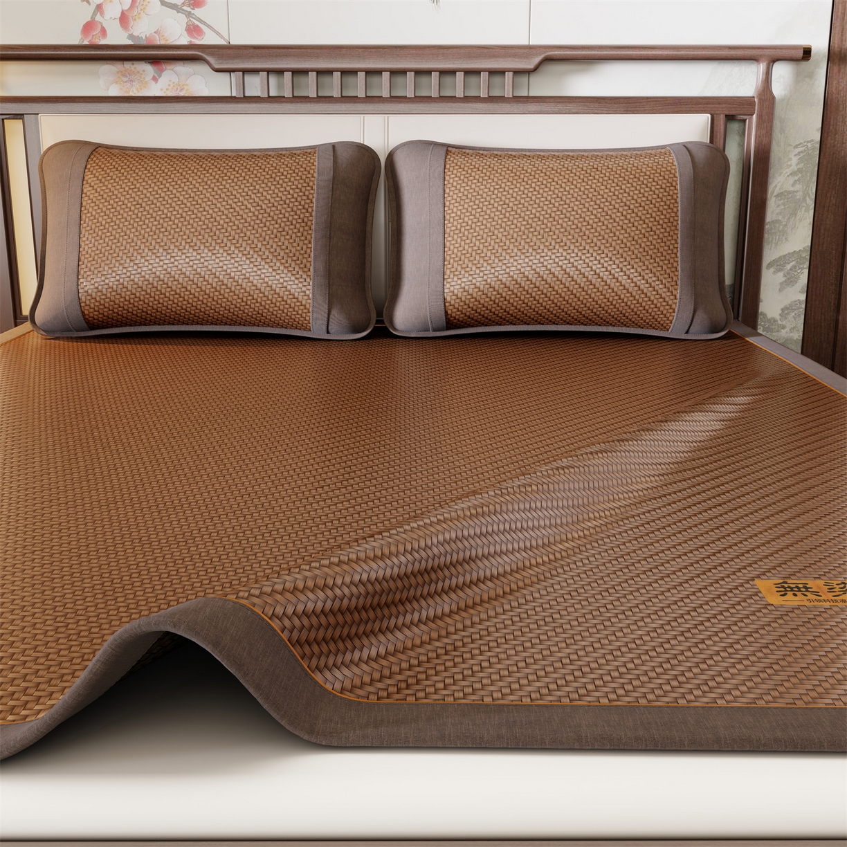 91家纺网 家纺一手货源 找家纺 绒艺席业 2026新款PE藤凉席-皮标款 浅咖