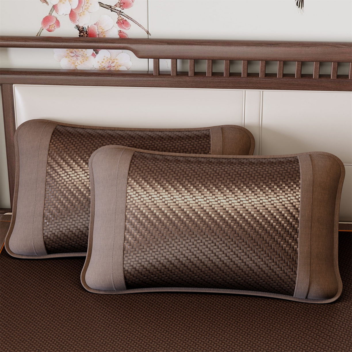 91家纺网 家纺一手货源 找家纺 绒艺席业 2026新款PE藤凉席-皮标款 暖棕