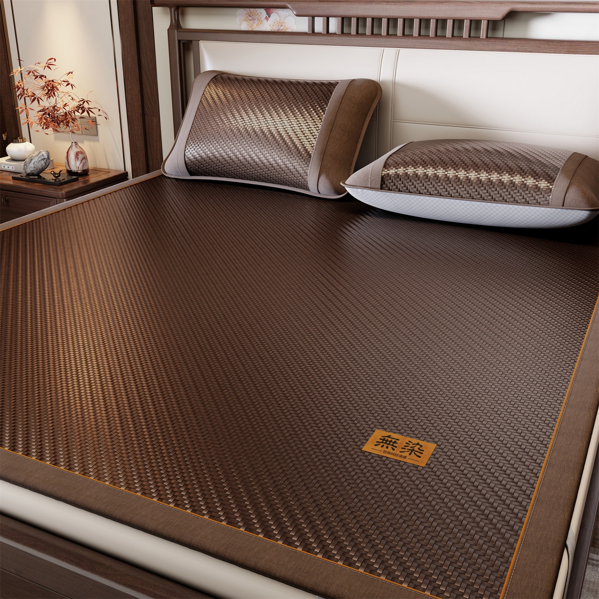 91家纺网 家纺一手货源 找家纺 绒艺席业 2026新款PE藤凉席-皮标款 暖棕