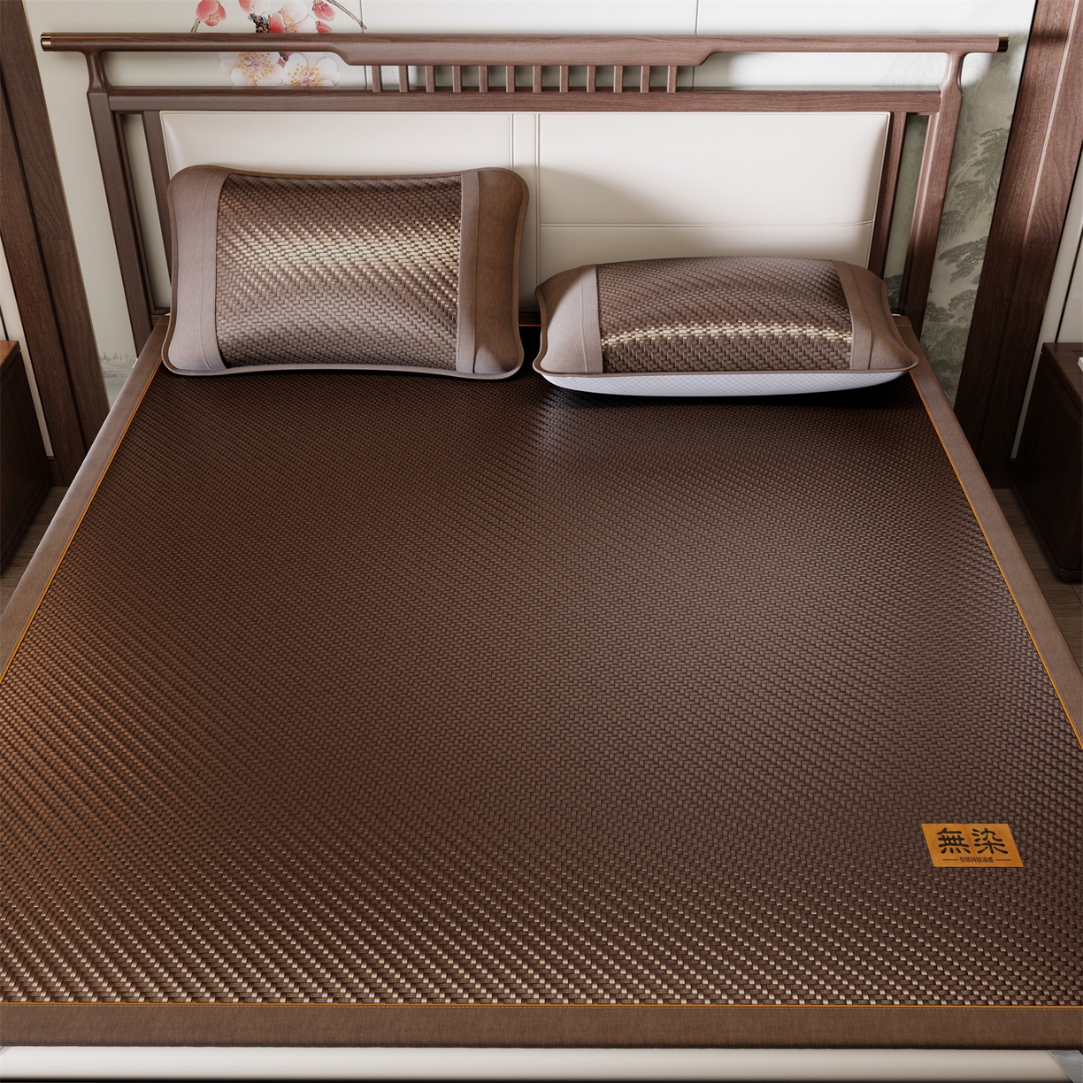 91家纺网 家纺一手货源 找家纺 绒艺席业 2026新款PE藤凉席-皮标款 暖棕