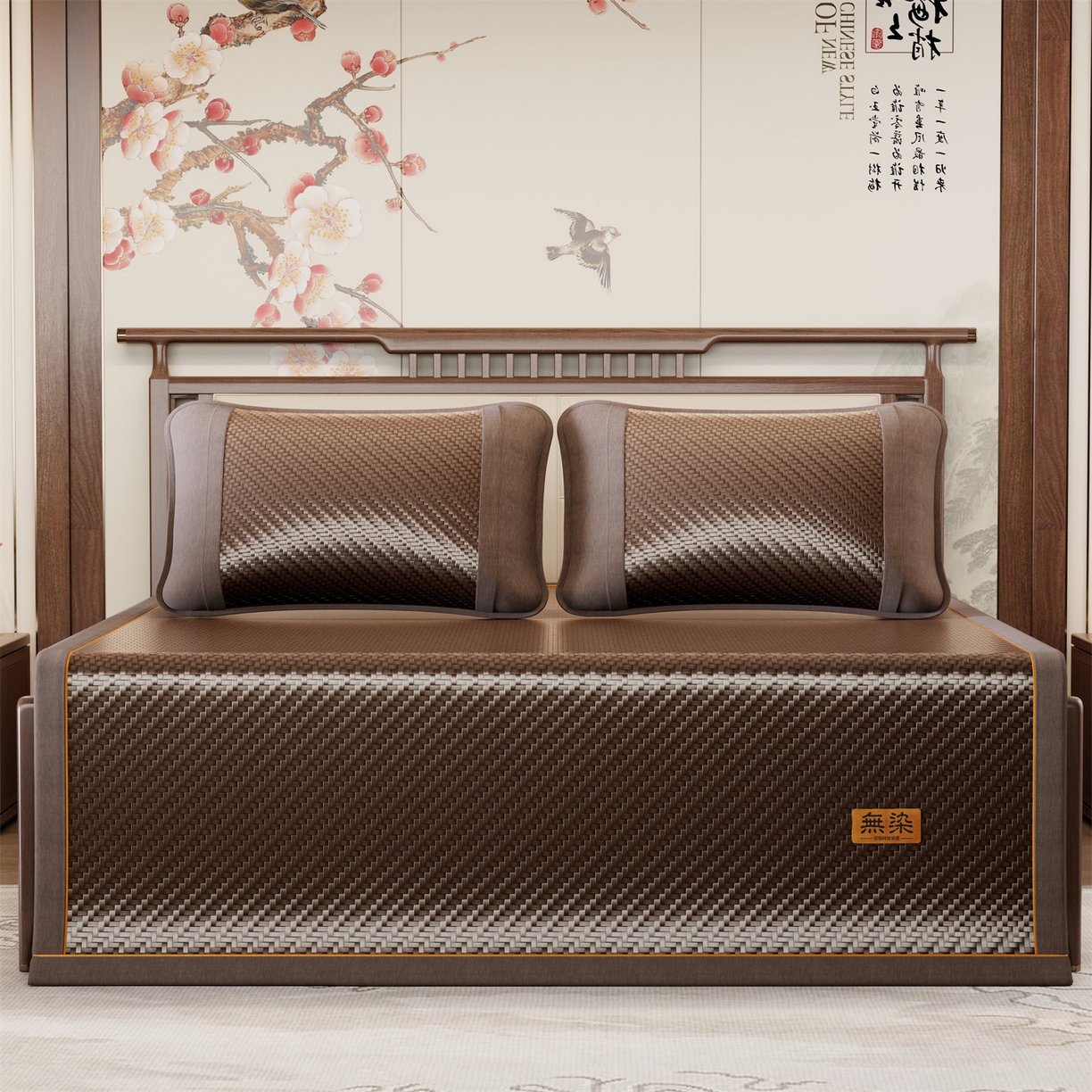 91家纺网 家纺一手货源 找家纺 绒艺席业 2026新款PE藤凉席-皮标款 暖棕