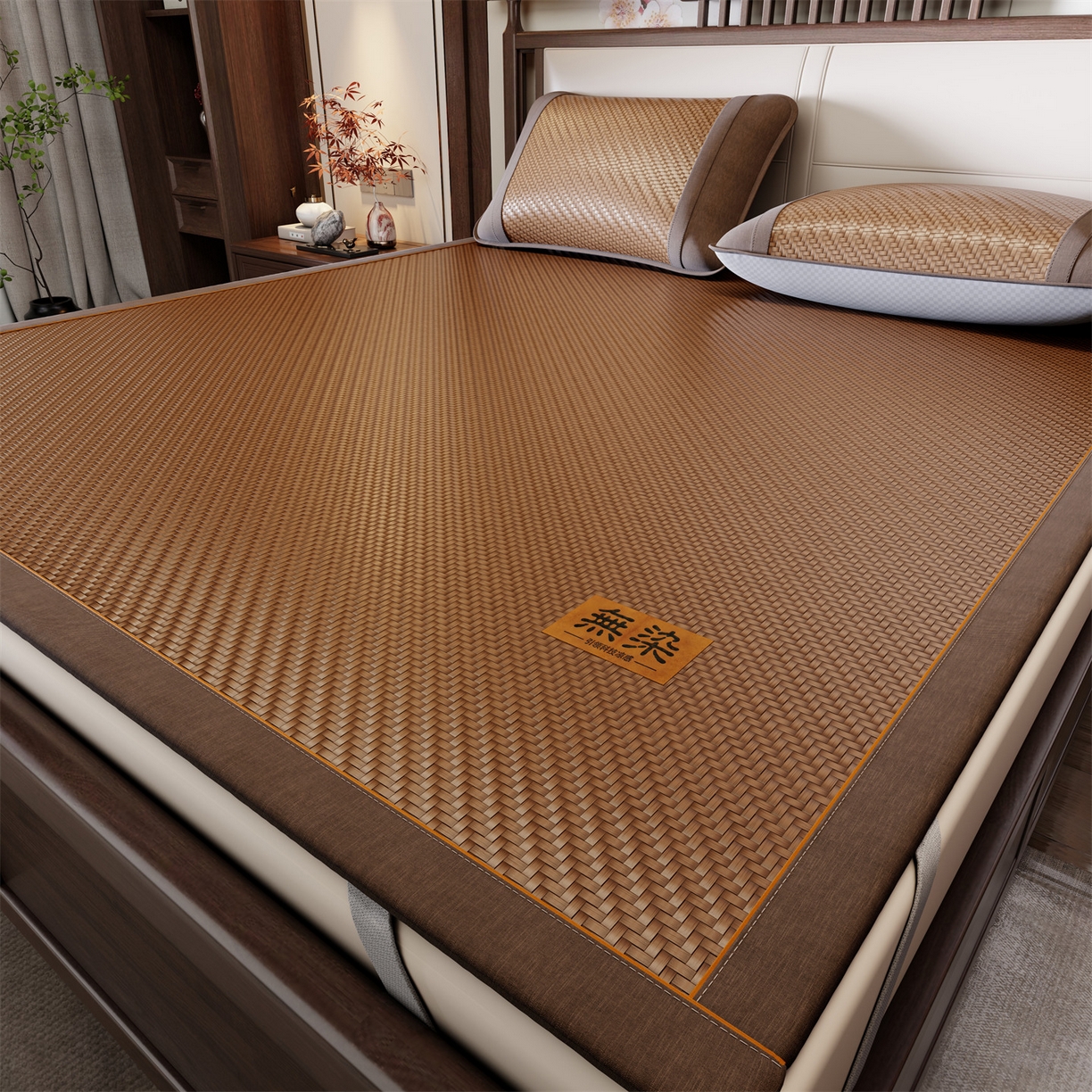 91家纺网 家纺一手货源 找家纺 绒艺席业 2026新款PE藤凉席-皮标款 浅咖