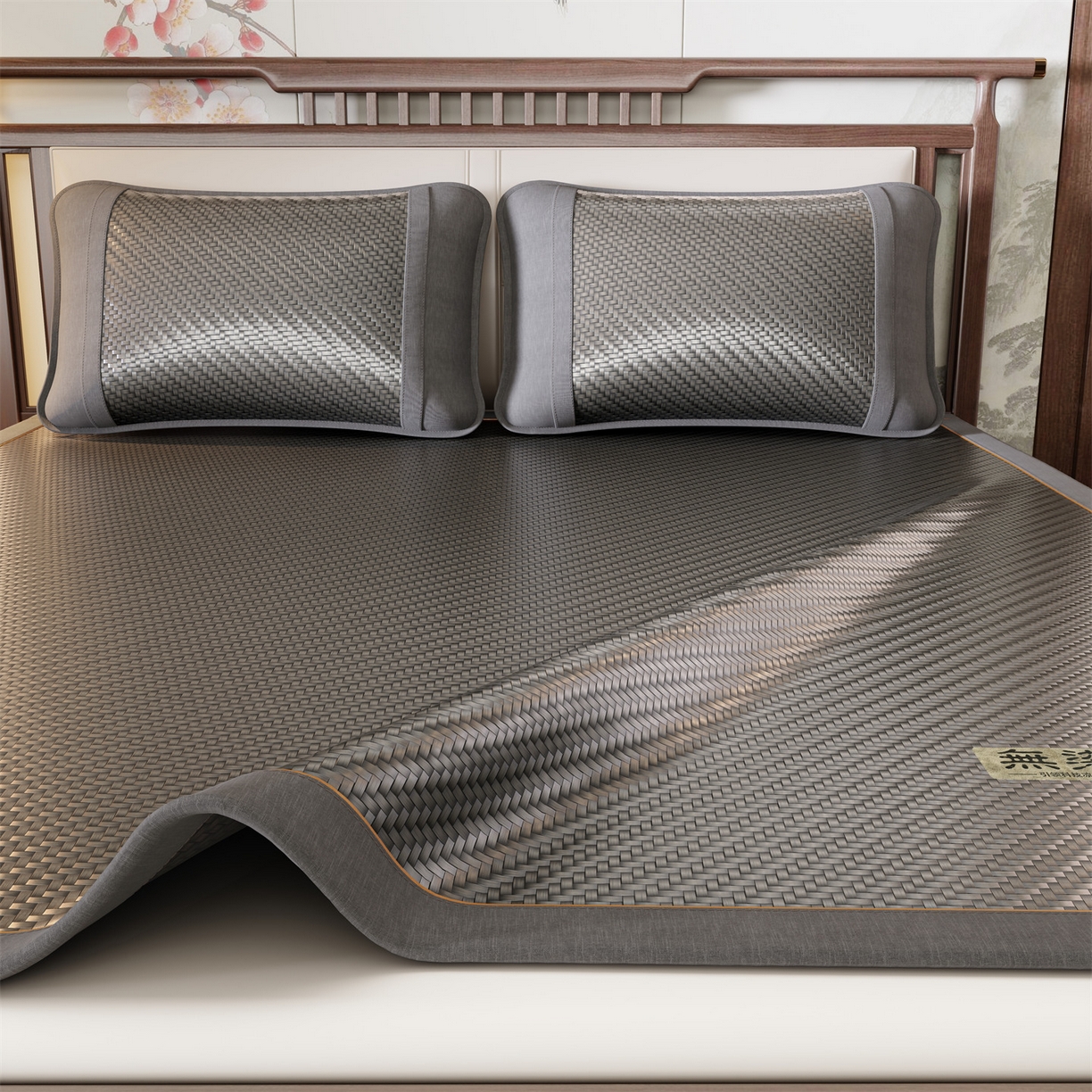 91家纺网 家纺一手货源 找家纺 绒艺席业 2026新款PE藤凉席-皮标款 高级灰