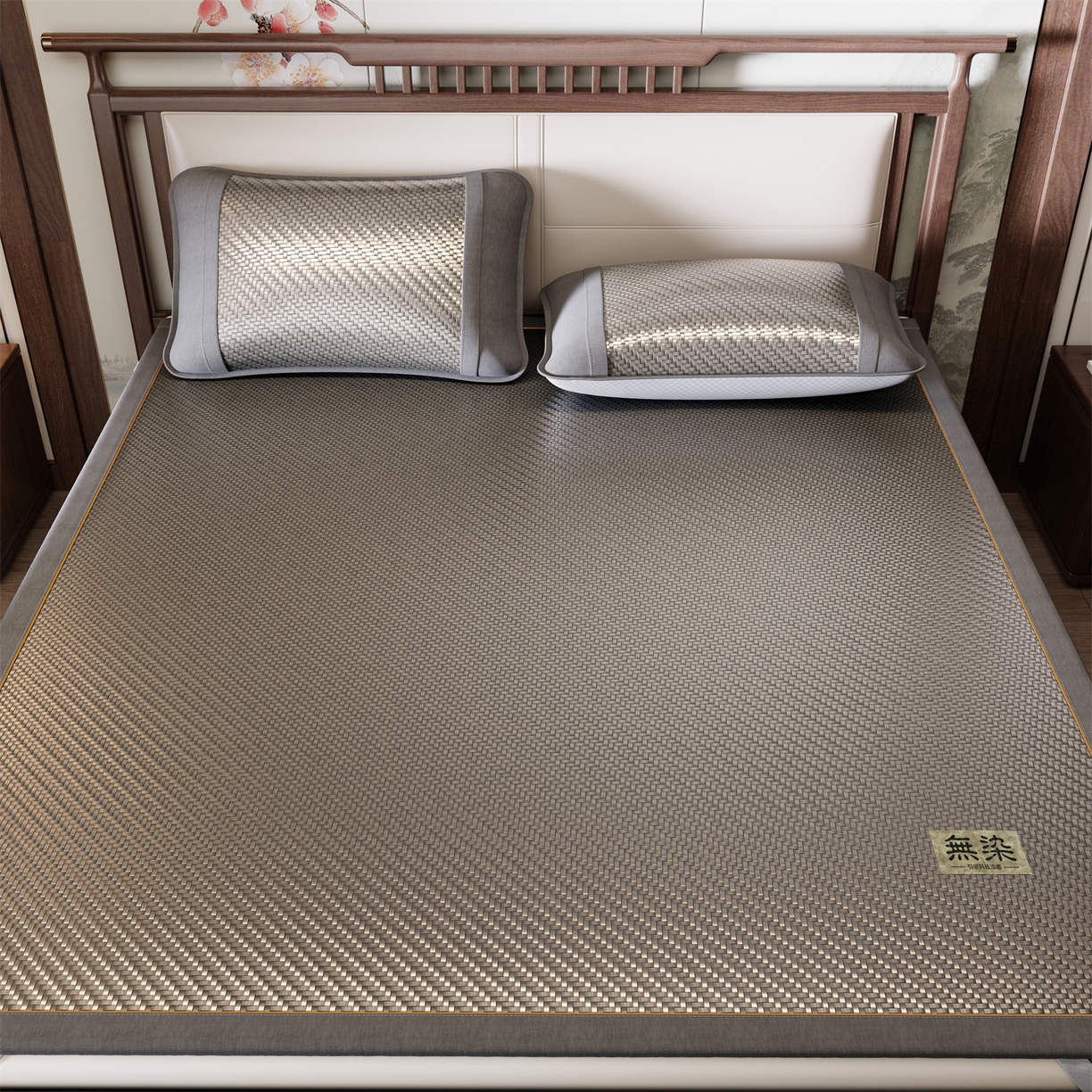 91家纺网 家纺一手货源 找家纺 绒艺席业 2026新款PE藤凉席-皮标款 高级灰