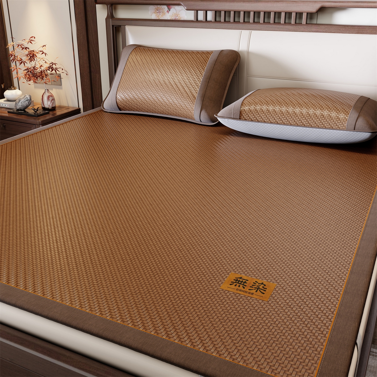 91家纺网 家纺一手货源 找家纺 绒艺席业 2026新款PE藤凉席-皮标款 浅咖