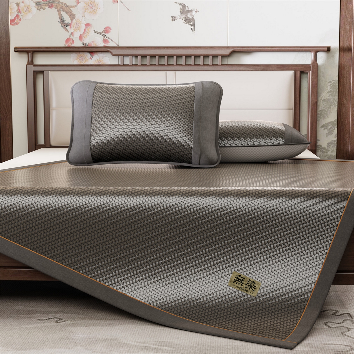 绒艺席业 2026新款PE藤凉席-皮标款 高级灰