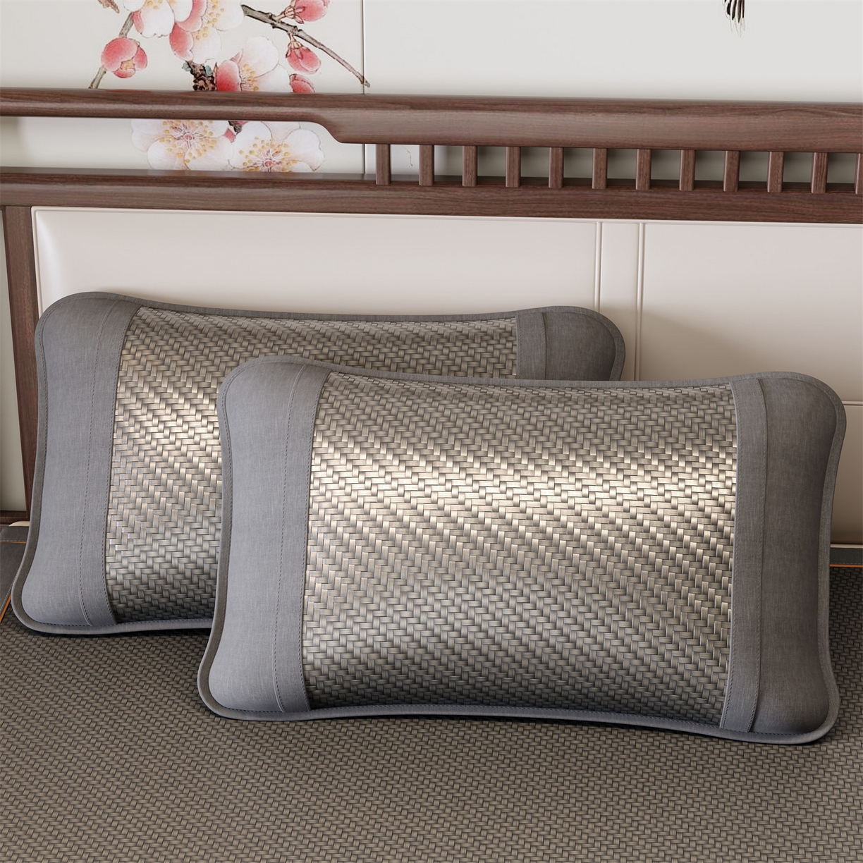 91家纺网 家纺一手货源 找家纺 绒艺席业 2026新款PE藤凉席-皮标款 高级灰