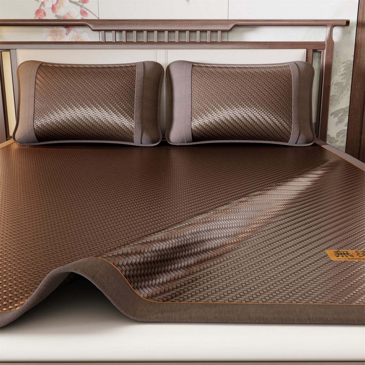 91家纺网 家纺一手货源 找家纺 绒艺席业 2026新款PE藤凉席-皮标款 暖棕