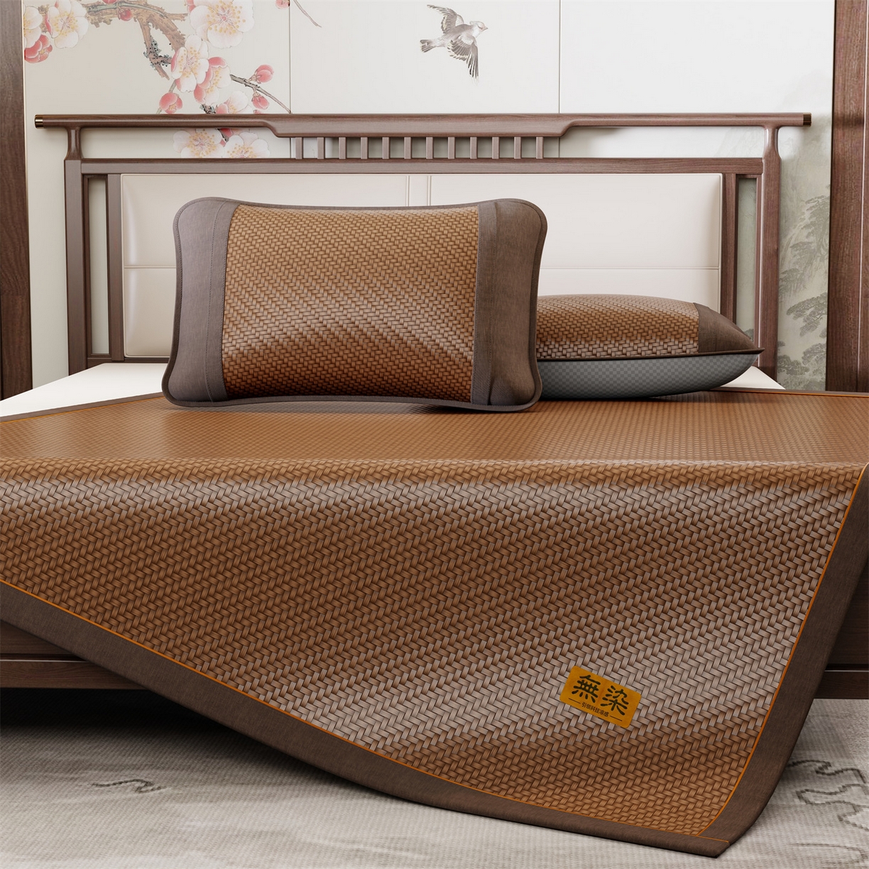 绒艺席业 2026新款PE藤凉席-皮标款 浅咖