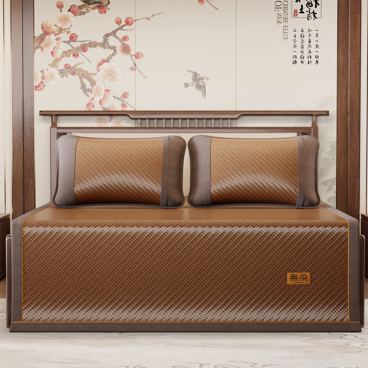 91家纺网 家纺一手货源 找家纺 绒艺席业 2026新款PE藤凉席-皮标款 浅咖