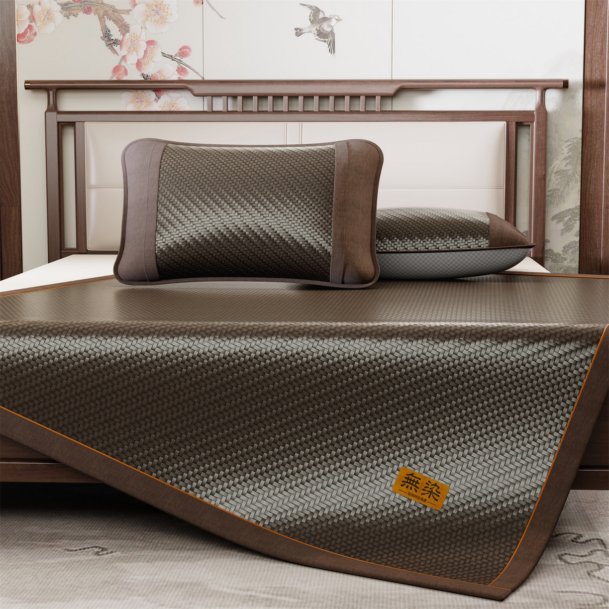 91家纺网 家纺一手货源 找家纺 绒艺席业 2026新款PE藤凉席-皮标款 深褐