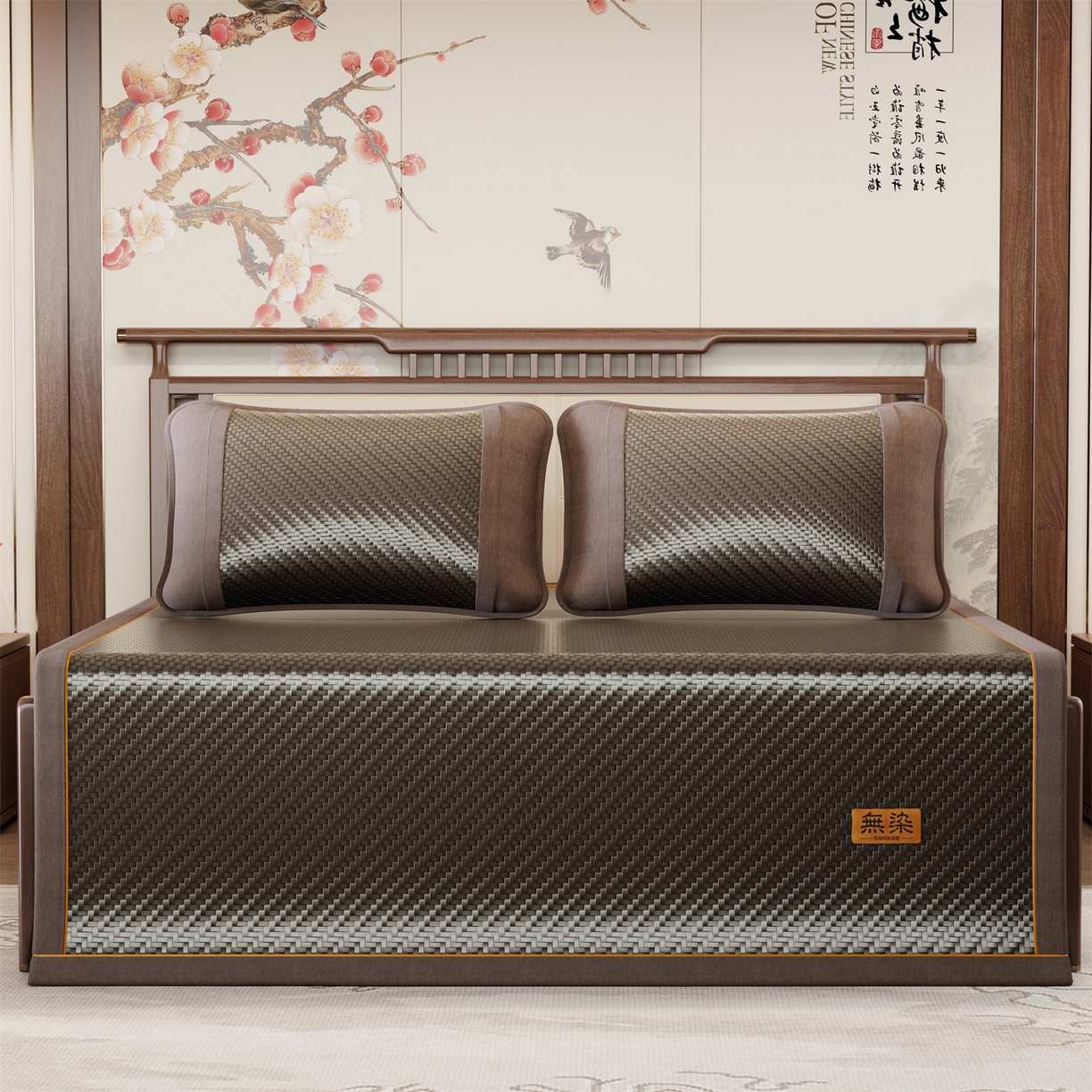 91家纺网 家纺一手货源 找家纺 绒艺席业 2026新款PE藤凉席-皮标款 深褐