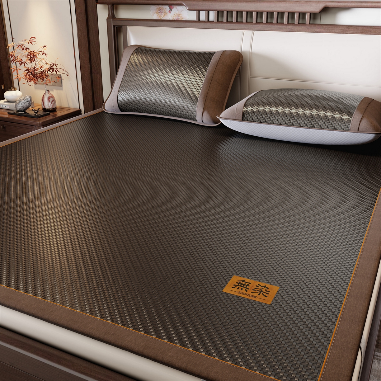 91家纺网 家纺一手货源 找家纺 绒艺席业 2026新款PE藤凉席-皮标款 深褐