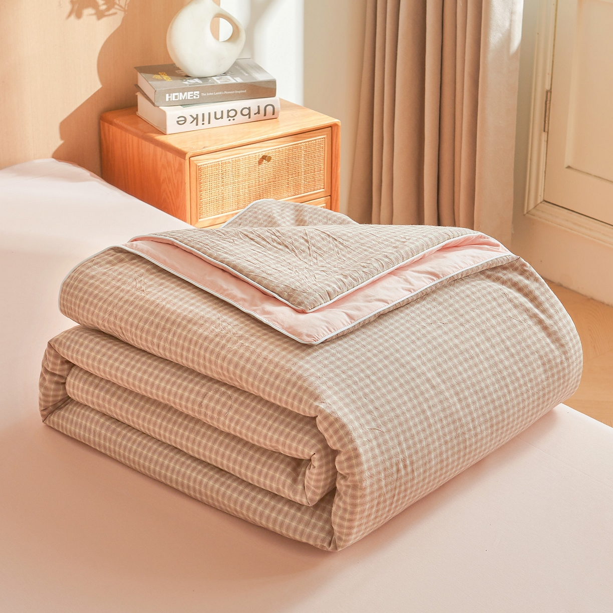 典冠 2025新款A类全棉棉花被夏被四件套 琥珀粉