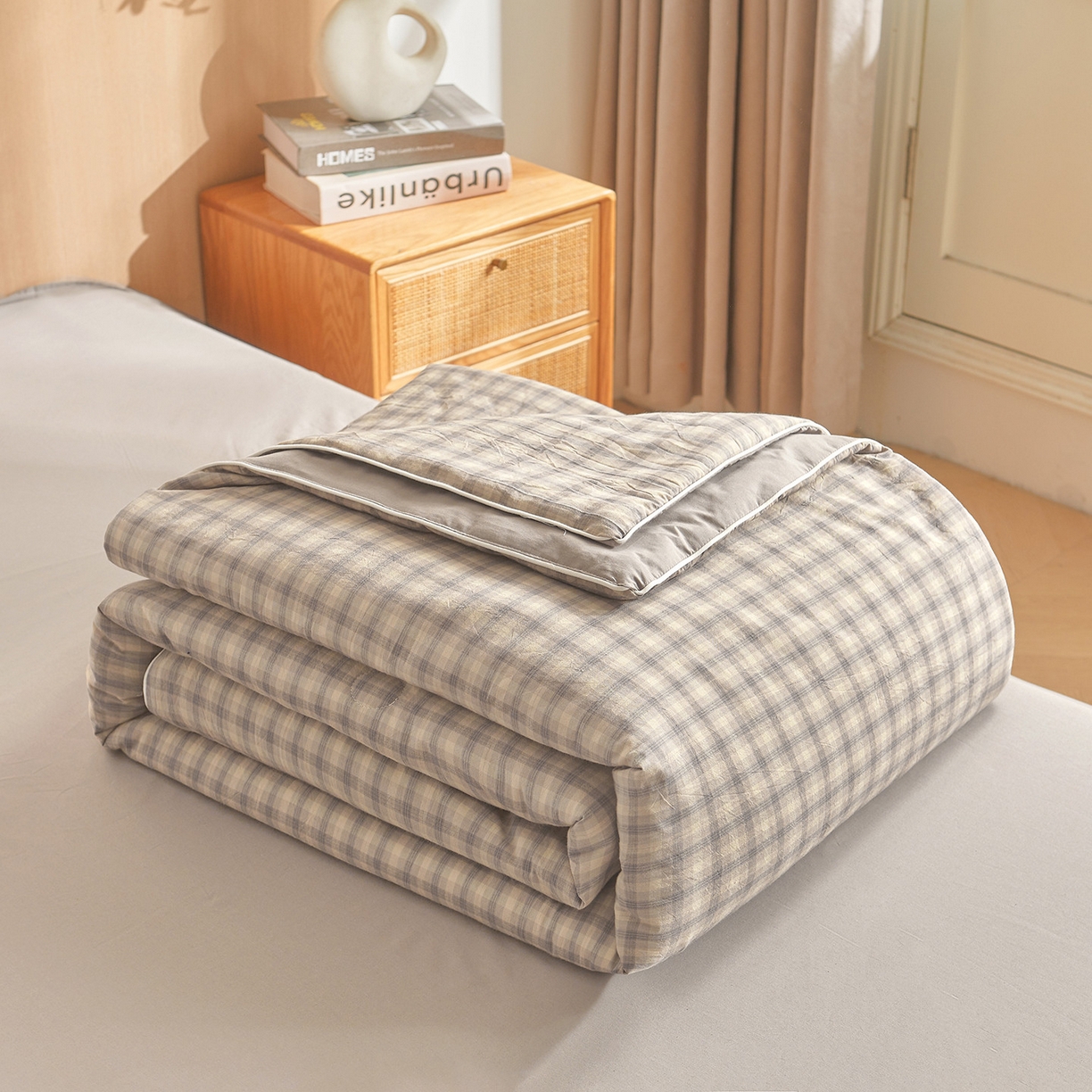 典冠 2025新款A类全棉棉花被夏被四件套 焕花灰