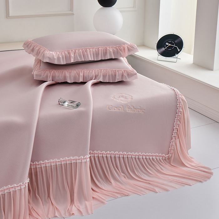 91家纺网 家纺一手货源 找家纺 小牛席业 2026新款ALL COOL全凉感床裙凉席席子系列 ALL cool-粉色