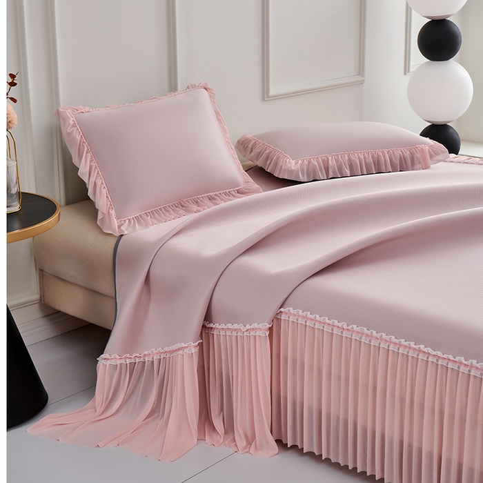 91家纺网 家纺一手货源 找家纺 小牛席业 2026新款ALL COOL全凉感床裙凉席席子系列 ALL cool-粉色