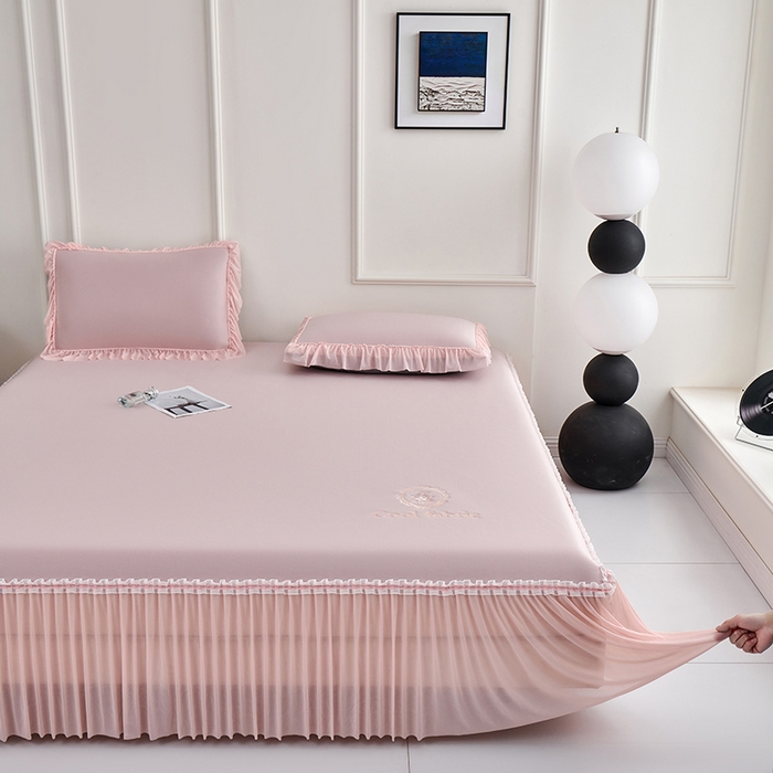 91家纺网 家纺一手货源 找家纺 小牛席业 2026新款ALL COOL全凉感床裙凉席席子系列 ALL cool-粉色