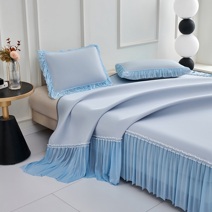 91家纺网 家纺一手货源 找家纺 小牛席业 2026新款ALL COOL全凉感床裙凉席席子系列 ALL cool-蓝色