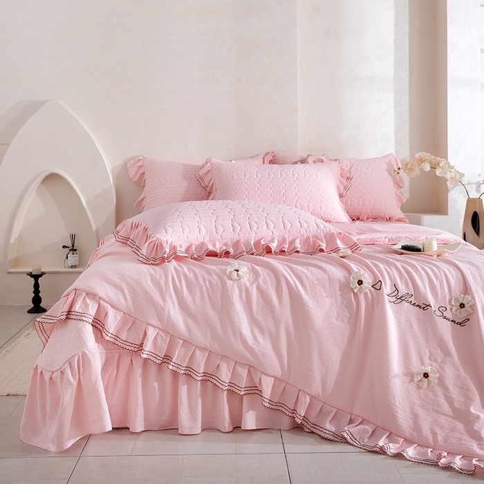 91家纺网 家纺一手货源 找家纺 金绣美居 2026春夏新款多功能夏凉被空调被夏被床盖四件套-花絮（控价不低于169元） 花絮-豆沙