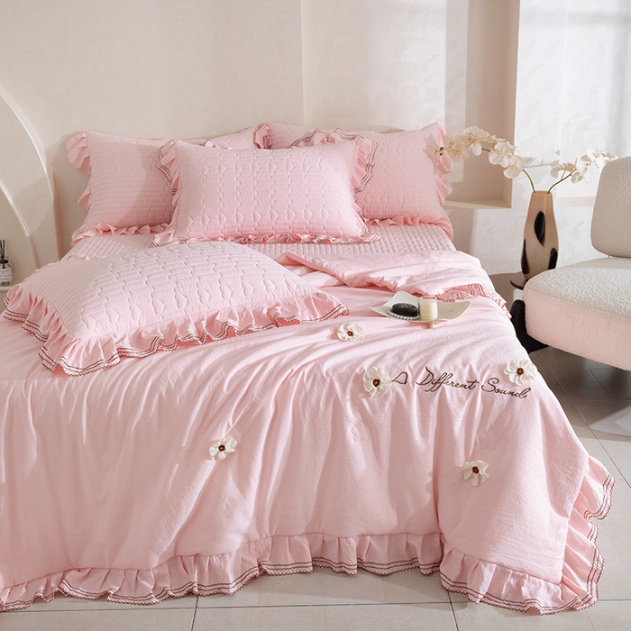 91家纺网 家纺一手货源 找家纺 金绣美居 2026春夏新款多功能夏凉被空调被夏被床盖四件套-花絮（控价不低于169元） 花絮-豆沙