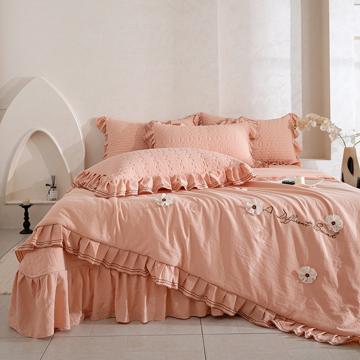 91家纺网 家纺一手货源 找家纺 金绣美居 2026春夏新款多功能夏凉被空调被夏被床盖四件套-花絮（控价不低于169元） 花絮-桔色