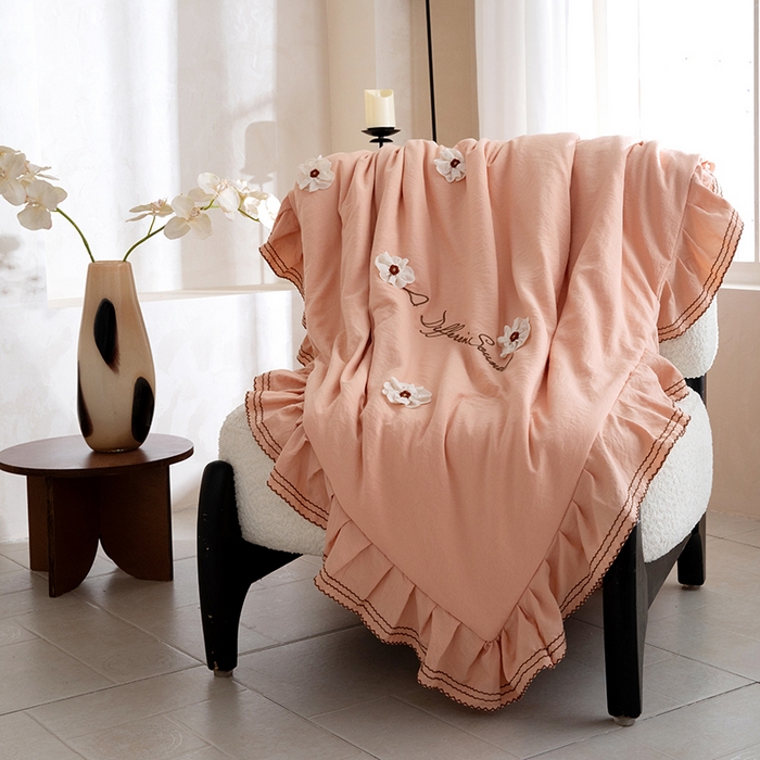 91家纺网 家纺一手货源 找家纺 金绣美居 2026春夏新款多功能夏凉被空调被夏被床盖四件套-花絮（控价不低于169元） 花絮-桔色