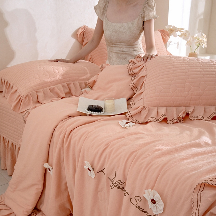 91家纺网 家纺一手货源 找家纺 金绣美居 2026春夏新款多功能夏凉被空调被夏被床盖四件套-花絮（控价不低于169元） 花絮-桔色