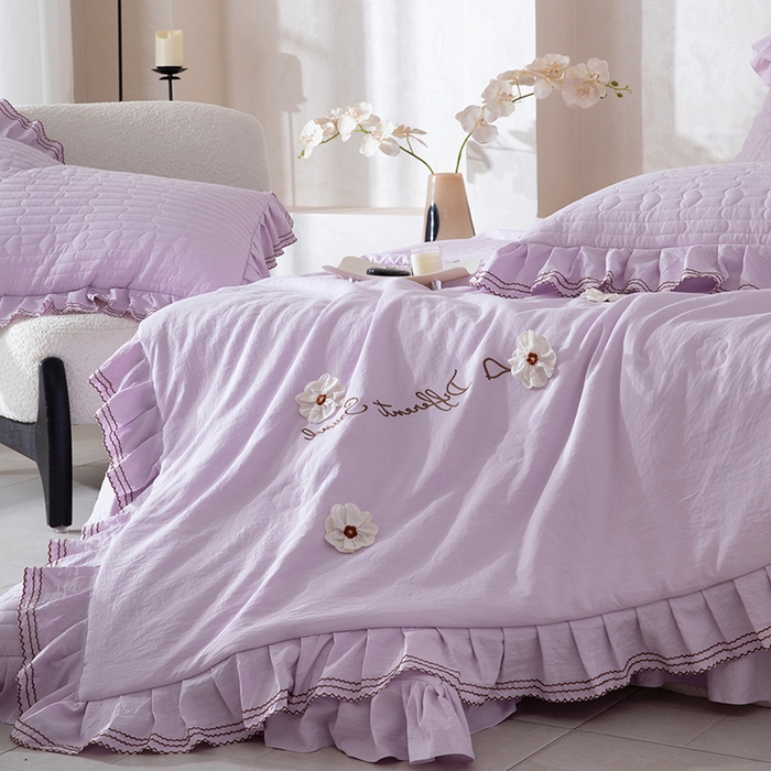 91家纺网 家纺一手货源 找家纺 金绣美居 2026春夏新款多功能夏凉被空调被夏被床盖四件套-花絮（控价不低于169元） 花絮-紫色