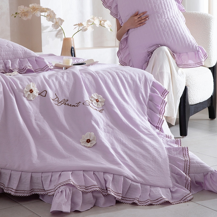 91家纺网 家纺一手货源 找家纺 金绣美居 2026春夏新款多功能夏凉被空调被夏被床盖四件套-花絮（控价不低于169元） 花絮-紫色