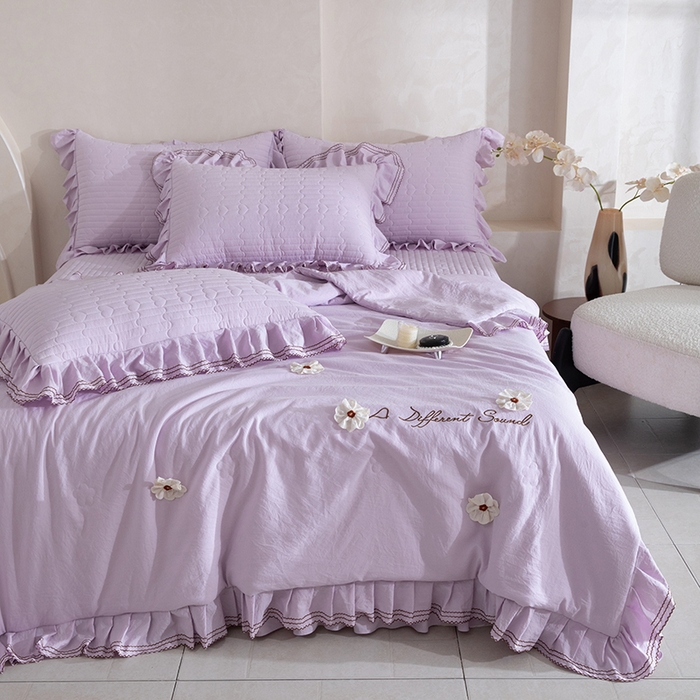 91家纺网 家纺一手货源 找家纺 金绣美居 2026春夏新款多功能夏凉被空调被夏被床盖四件套-花絮（控价不低于169元） 花絮-紫色