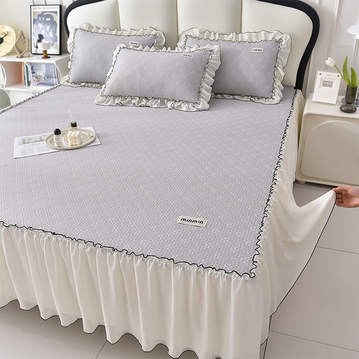 小牛席业 2026新款浪漫花语冷感豆席床裙凉席席子系列 浪漫花语冷感豆豆席床裙-灰色