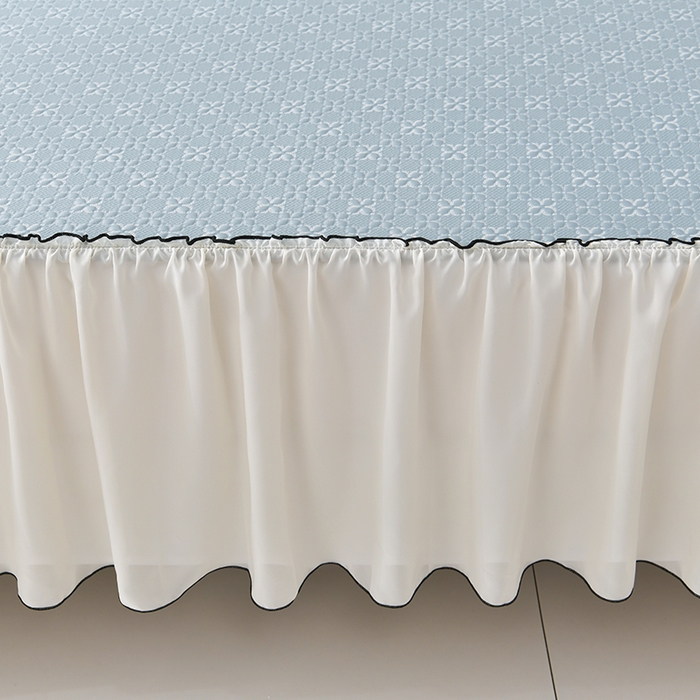 91家纺网 家纺一手货源 找家纺 小牛席业 2026新款浪漫花语冷感豆席床裙凉席席子系列 浪漫花语冷感豆豆席床裙-蓝色