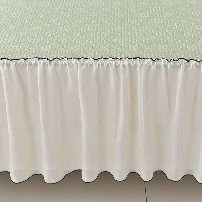 91家纺网 家纺一手货源 找家纺 小牛席业 2026新款浪漫花语冷感豆席床裙凉席席子系列 浪漫花语冷感豆豆席床裙-绿色