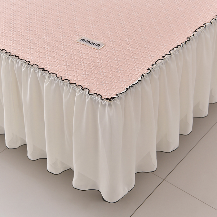 91家纺网 家纺一手货源 找家纺 小牛席业 2026新款浪漫花语冷感豆席床裙凉席席子系列 浪漫花语-浪漫花语冷感豆豆席床裙-粉玉