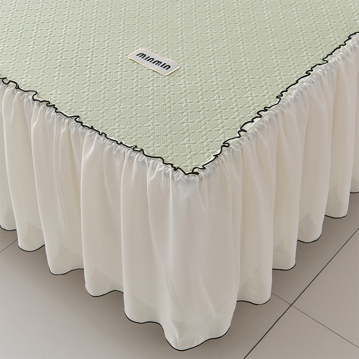 91家纺网 家纺一手货源 找家纺 小牛席业 2026新款浪漫花语冷感豆席床裙凉席席子系列 浪漫花语冷感豆豆席床裙-绿色