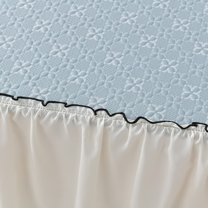 91家纺网 家纺一手货源 找家纺 小牛席业 2026新款浪漫花语冷感豆席床裙凉席席子系列 浪漫花语冷感豆豆席床裙-蓝色