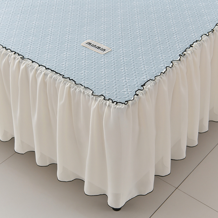 91家纺网 家纺一手货源 找家纺 小牛席业 2026新款浪漫花语冷感豆席床裙凉席席子系列 浪漫花语冷感豆豆席床裙-蓝色