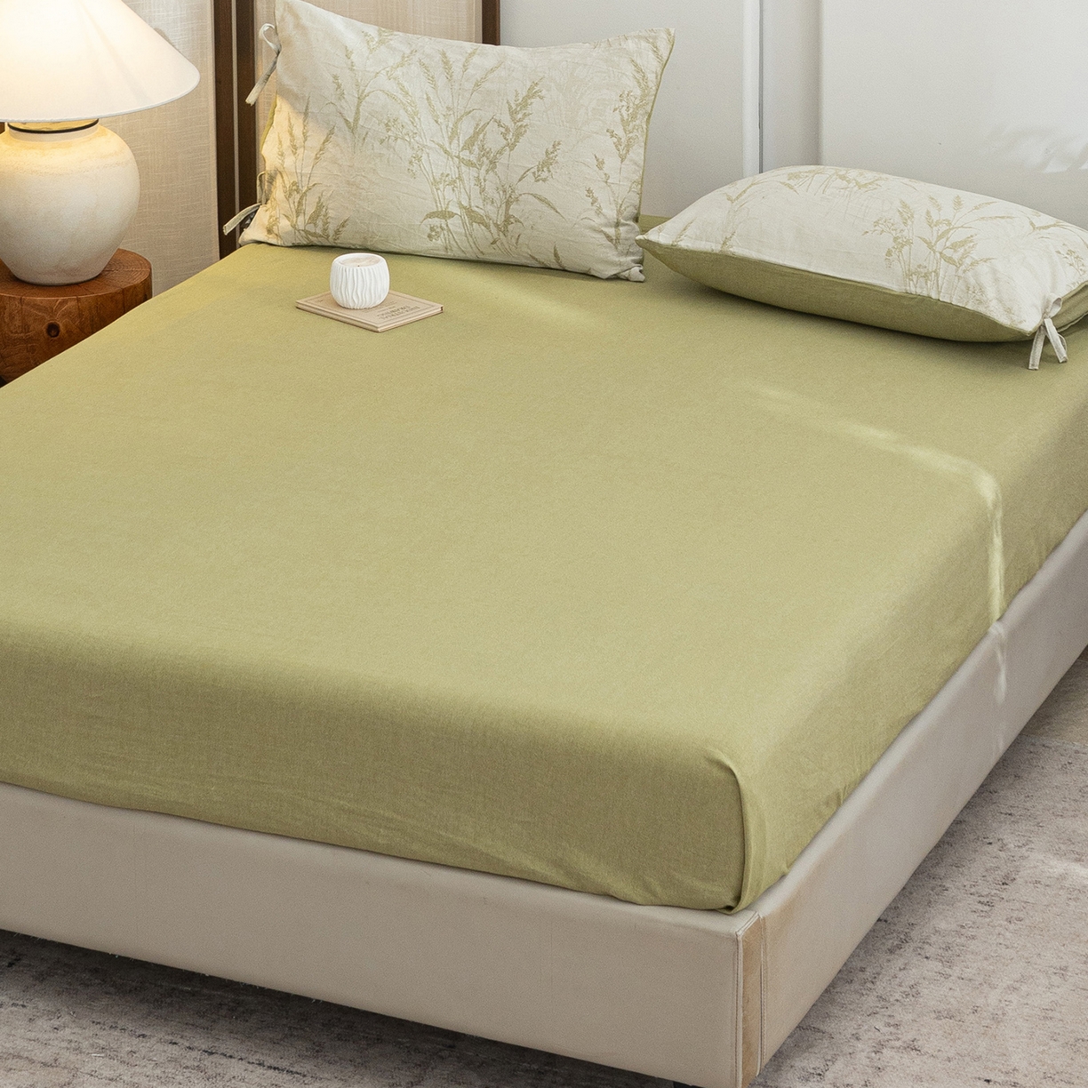 91家纺网 家纺一手货源 找家纺 凌云家纺 2026新款高端春夏提花棉麻四件套-穗穗如意系列 穗穗如意-果绿