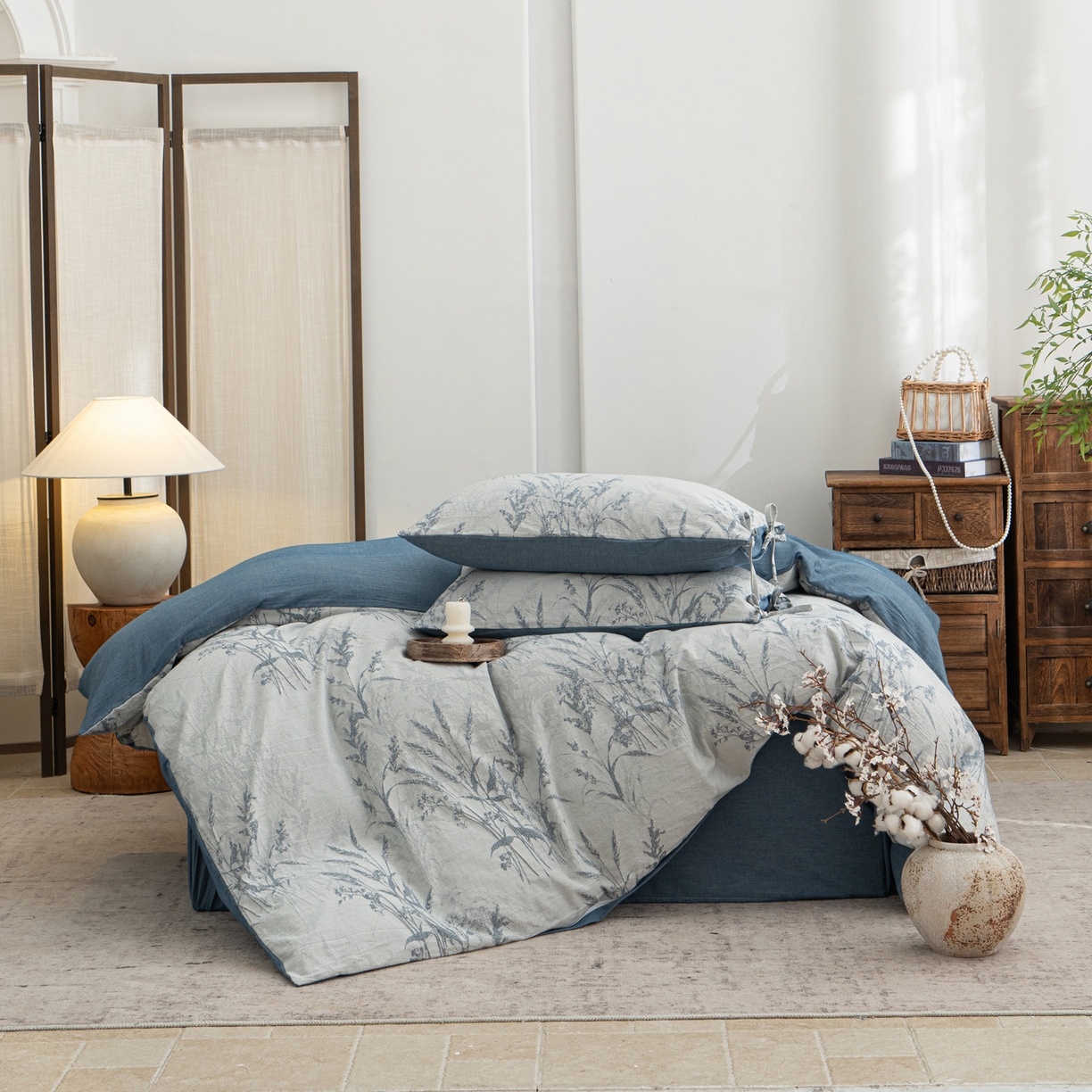 91家纺网 家纺一手货源 找家纺 凌云家纺 2026新款高端春夏提花棉麻四件套-穗穗如意系列 穗穗如意-宝兰