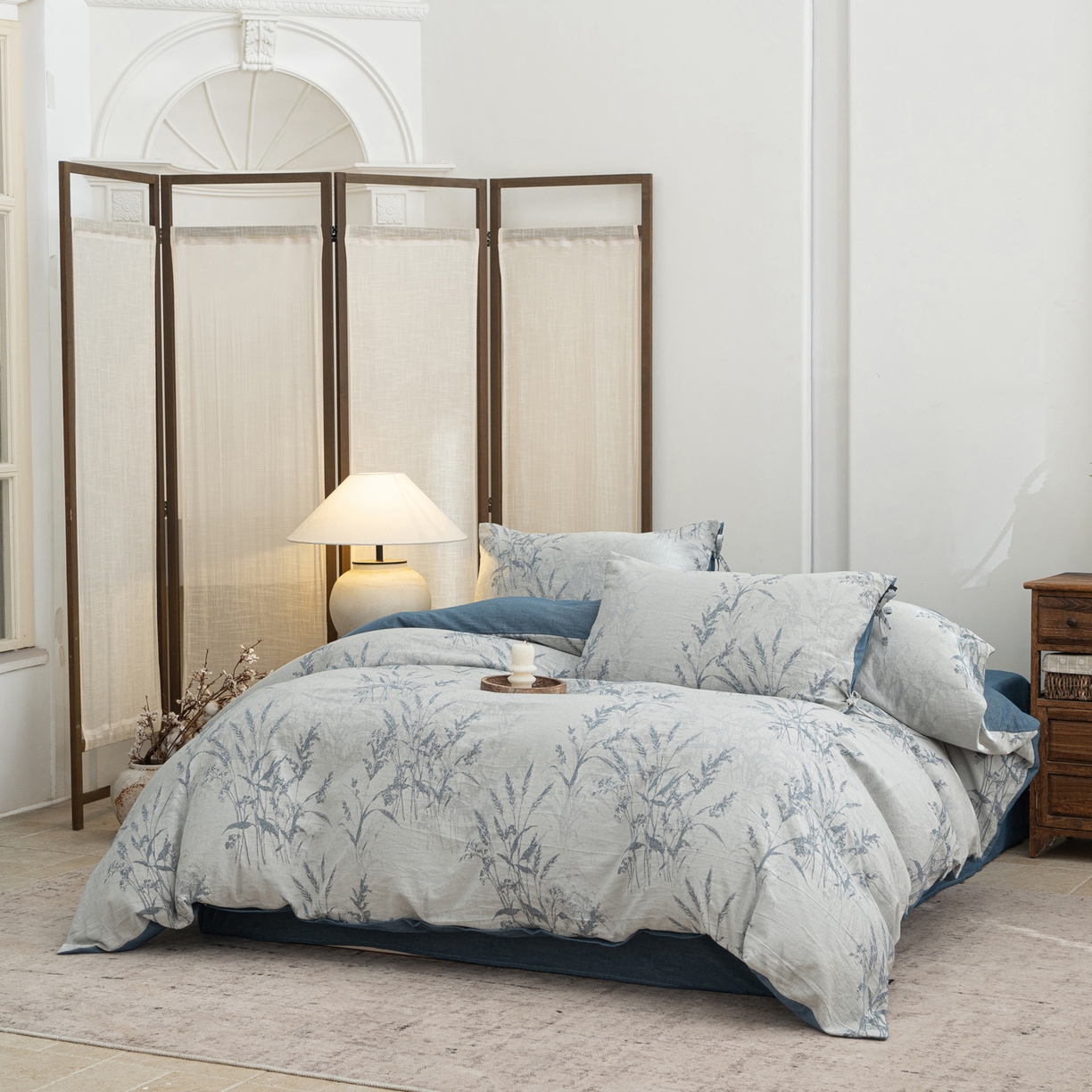 91家纺网 家纺一手货源 找家纺 凌云家纺 2026新款高端春夏提花棉麻四件套-穗穗如意系列 穗穗如意-宝兰