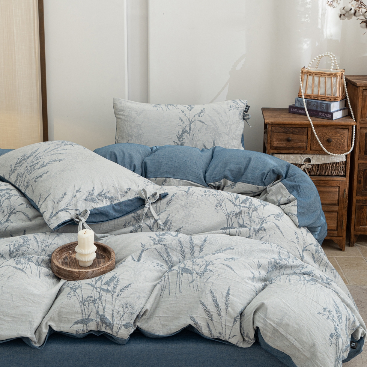 91家纺网 家纺一手货源 找家纺 凌云家纺 2026新款高端春夏提花棉麻四件套-穗穗如意系列 穗穗如意-宝兰