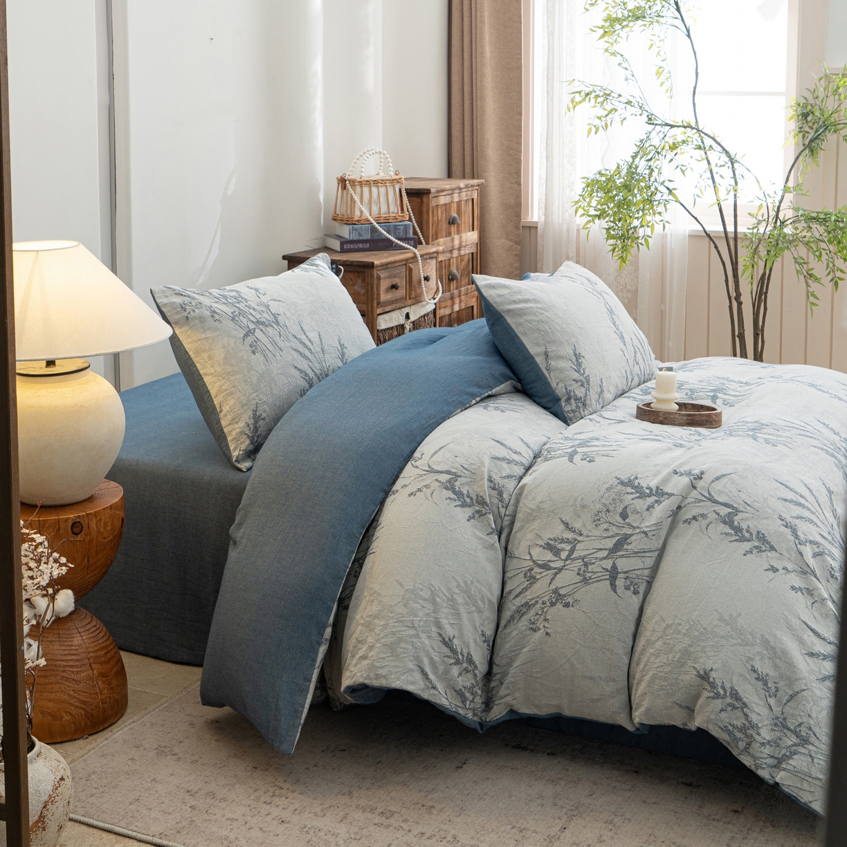 91家纺网 家纺一手货源 找家纺 凌云家纺 2026新款高端春夏提花棉麻四件套-穗穗如意系列 穗穗如意-宝兰