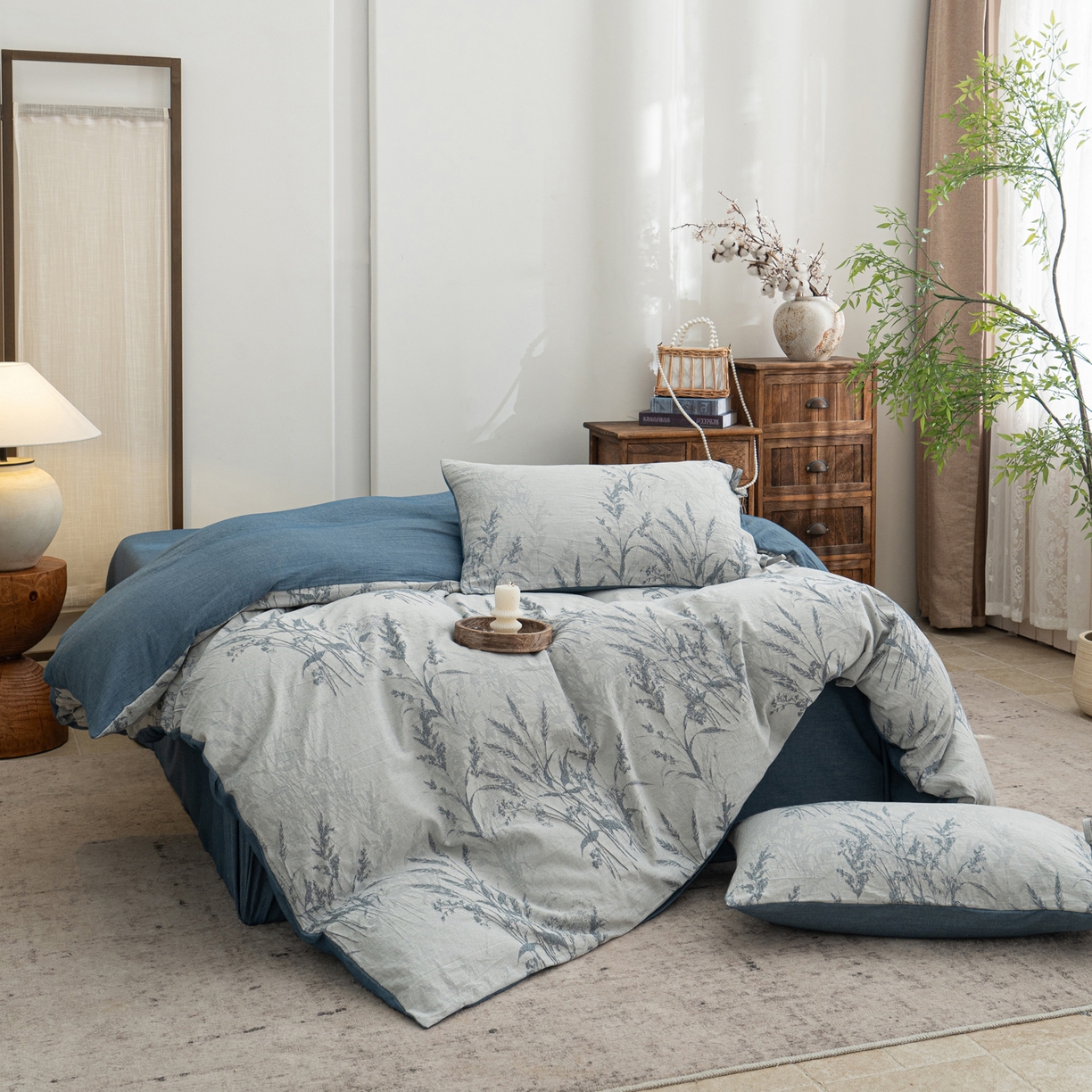 91家纺网 家纺一手货源 找家纺 凌云家纺 2026新款高端春夏提花棉麻四件套-穗穗如意系列 穗穗如意-宝兰