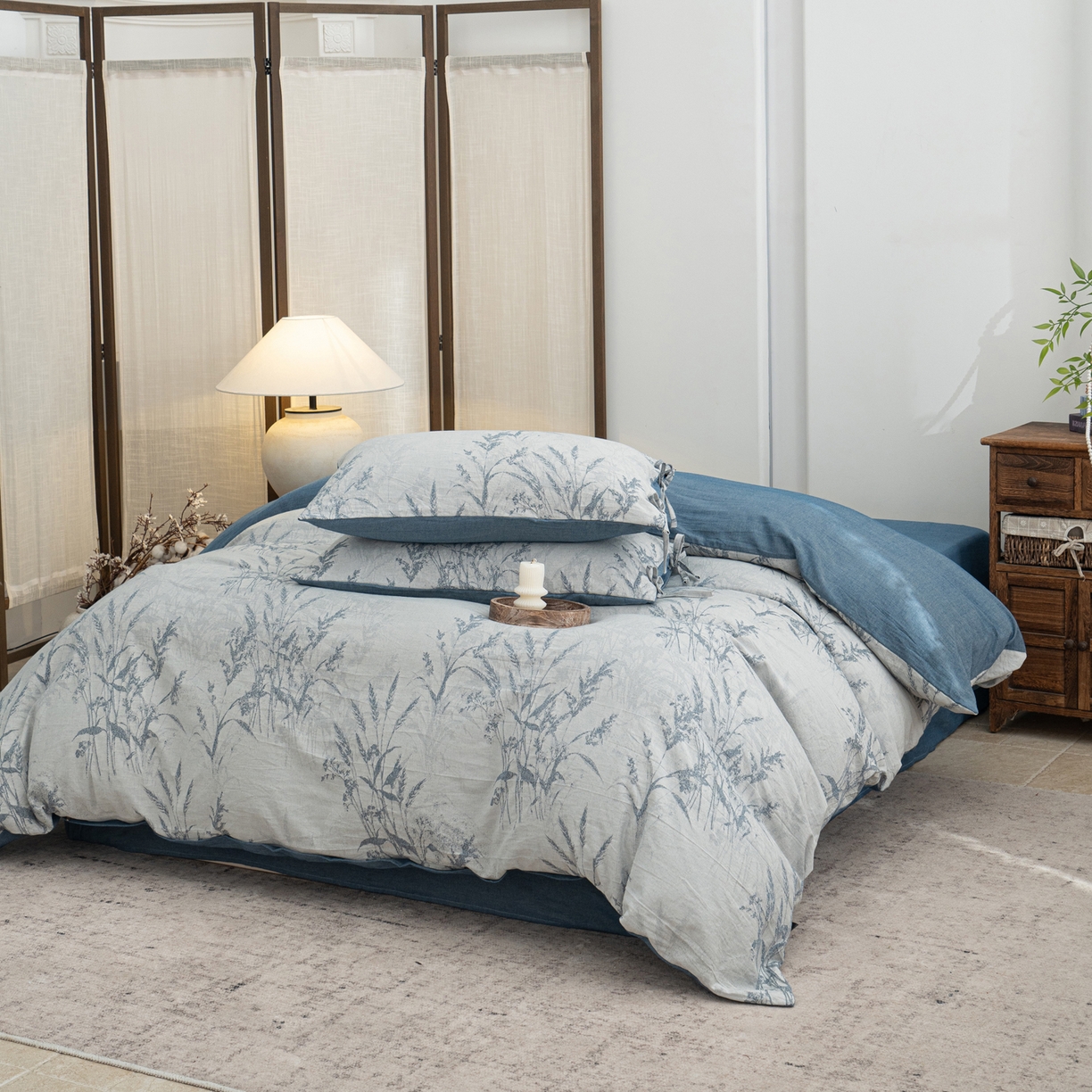 91家纺网 家纺一手货源 找家纺 凌云家纺 2026新款高端春夏提花棉麻四件套-穗穗如意系列 穗穗如意-宝兰