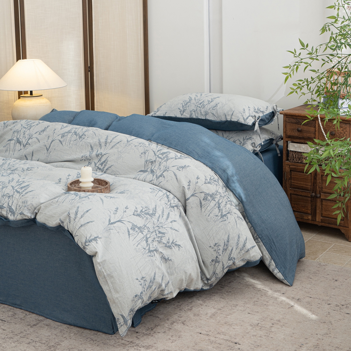 91家纺网 家纺一手货源 找家纺 凌云家纺 2026新款高端春夏提花棉麻四件套-穗穗如意系列 穗穗如意-宝兰