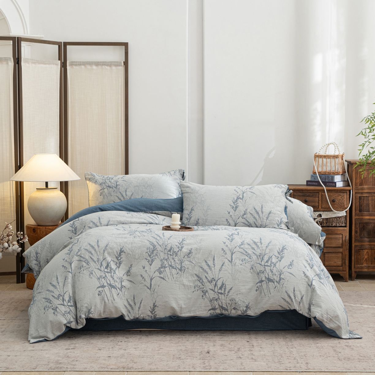 91家纺网 家纺一手货源 找家纺 凌云家纺 2026新款高端春夏提花棉麻四件套-穗穗如意系列 穗穗如意-宝兰