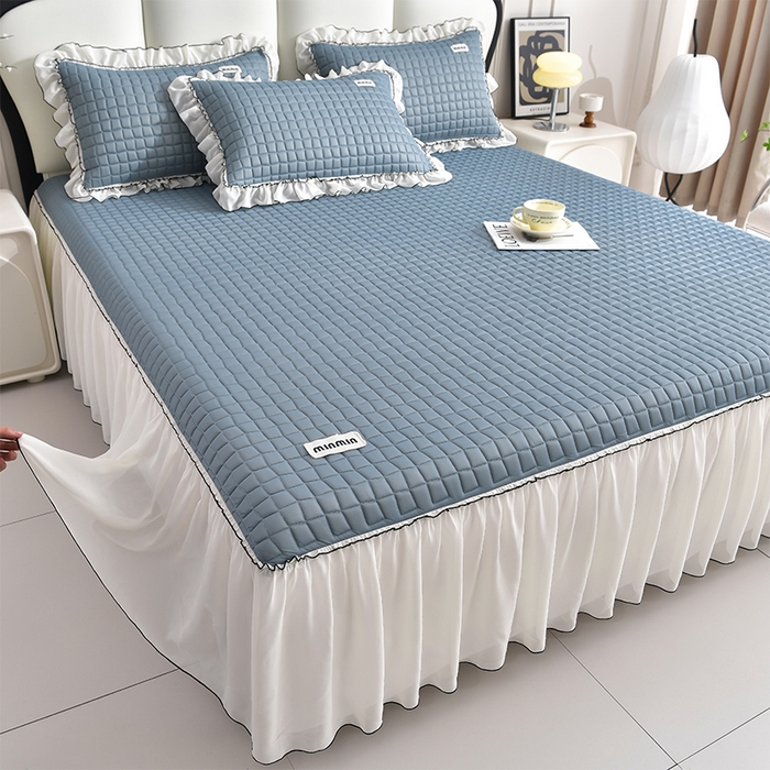 91家纺网 家纺一手货源 找家纺 小牛席业 2026新款凉感小冰块乳胶席床裙款凉席席子系列 凉感小冰块乳胶席床裙款-宝石蓝